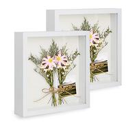 Anhow 3D Cadre Boîte 15x15 cm (6x6 Pouce), 2pcs Cadres Photo avec Plaque Acrylique Transparente Incassable pour Fleurs, Souvenirs, Diamond Painting - 3cm Profondeur/Blanc