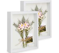 Anhow 3D Cadre Boîte 15x20 cm (6x8 Pouce), 2pcs Cadre 3d Profond avec Vitre Transparente Incassable pour Fleurs, Souvenirs, Diamond Painting - 3cm Profondeur/Blanc
