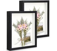 Anhow 3D Cadre Boîte 15x20 cm (6x8 Pouce), 2pcs Cadre 3D Profond avec Vitre Transparente Incassable pour Fleurs, Souvenirs, Diamond Painting - 3cm Profondeur/ Noir