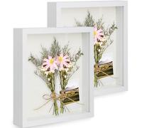 Anhow 3D Cadre Boîte 18x24 cm, 2pcs Cadres Photo avec Plaque Acrylique Transparente Incassable pour Fleurs, Souvenirs, Diamond Painting - 3cm Profondeur/Blanc
