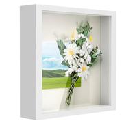 Anhow 3D Cadre Photo 20x20x4.4 cm, 3D Cadre Profond avec Vitre pour Fleurs, Souvenirs Décoration DIY - 3cm Profondeur/ Blanc