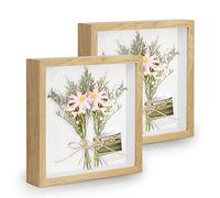 Anhow 3D Cadre Photo 23x23 cm (9x9 Pouce), 2pcs Cadre Profondeur Cadre Vitrine pour Objet pour Fleurs, Souvenirs, Diamond Painting - 3cm Profondeur/Grain de Bois