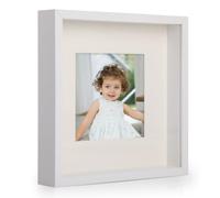 Anhow 3D Cadre Photo 23x23x4.4 cm, Cadre Photo Profond avec Verre à Remplir de Passe-Partout Adapté aux Photos 13x13 cm pour Photo Fleurs, Souvenirs - 3cm Profondeur/Blanc