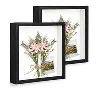 Anhow 3D Cadre Photo Profond 23 x 23cm (9x9 Pouce), 2Pcs Cadre Photo 3D avec Verre trempé Cadre Boîte pour Fleurs, Souvenirs, Diamond Painting - 3cm Profondeur/Noir