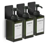 Anhow Distributeur Savon Mural 450ml, 3 Pièces Distributeur Gel Douche de Pompe à Presser avec Étiquettes No Perçage pour Cuisine et Salle de Bain - Verte