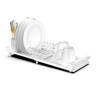 Anhow Egoutoire Vaisselle Cuisine, INOX Égouttoirs à Vaisselle Extensible Egouttoir Vaisselle Noir avec Porte-ustensiles - Blanc