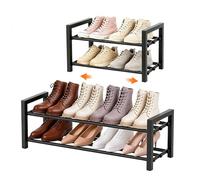 Anhow Étagère à Chaussures 2 Niveaux, Extensible Shoe Rack 43 à 78 cm, Noir | Range Chaussures en Métal, Meuble Chaussure pour 4-8 Paires de Shoes, pour Entrée, Placard, Salon, Chambre, Couloir