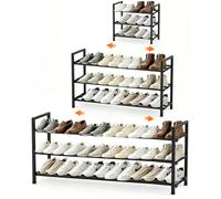 Anhow Étagère à Chaussures 3 Niveaux, Extensible Shoe Rack 43 à 109cm, Noir | Extensible Range Chaussures en Métal pour 6-18 Paires de Shoes, Meuble Chaussure pour Entrée, Salon, Chambre, Couloir