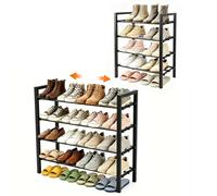 Anhow Étagère à Chaussures 4 Niveaux, Extensible Shoe Rack 43 à 78 cm, Noir | Range Chaussures en Métal, Meuble Chaussure pour 8-16 Paires de Shoes, pour Entrée, Placard, Salon, Chambre, Couloir