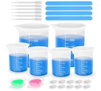 Anhow Verre Doseur, Kit Resine Epoxy Complet Débutant Lot de 27 Moule Ailicone 250ml/ 100ml avec Pipette, Bâton d'agitation, Tasses à Mélanger Antiadhésives, Doigtiers en Latex pour DIY, Laboratoire