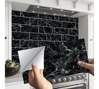 ANHUIB 16 Pièces Stickers Adhésive Carrelage Noir Autocollant pour Carrelage de Cuisine Stickers Carrelage Salle de Bain Credence Adhesive pour Cuisine Marbre Carrelage Carreaux Adhésif Mural 10x20cm