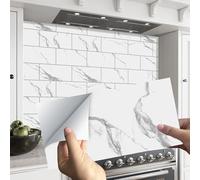 ANHUIB 16 Pieces Stickers Carrelage Credence Adhesive pour Cuisine Marbre Blanc Autocollant pour Carrelage de Cuisine Stickers Muraux Salle de Bain Carrelage Adhesif Mural Salle de Bain Decor 10x20cm