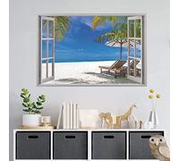 ANHUIB 3D Autocollants Muraux pour Salon,3D Stickers muraux de plage,Sticker Mural de Paysage Marin,Autocollant Mural pour Salle de Bain Chambre à Coucher Décoration,Autocollant Mural de D'été,90x60cm