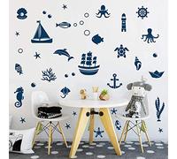 ANHUIB 40 Pcs Sticker Muraux Animaux Marins,Autocollant Muraux Animaux Chambre D'enfant/Bébé,Autocollant Mural Monde Sous-Marin,Sticker Mural de Salle de Bain,Sticker Muraux Petits Poissons Décoration