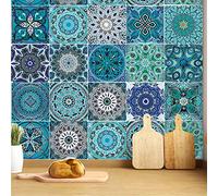 ANHUIB Autocollants de Carrelage Cuisine,Sticker Carrelage Adhésif Salle de Bain,Stickers de Carreaux,PVC Imperméable Autocollant Carreaux Décoration,Stickers de Style Marocain de Escalier,20 × 20cm