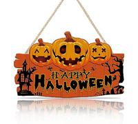ANHUIB Halloween Décoration,Citrouille Halloween,Decoration Halloween Exterieur,Déco Halloween Interieur,Happy Halloween Panneau Suspendu en Bois pour Porte D'entrée,Cadeau d'Halloween Fête Décoration
