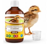 ANI’Nat Multivitamines Poussins - Complément Liquide pour Poussins 0-6 semaines - Vitamines, bétaïne et acides aminés - pour démarrage, Croissance et vitalité - À diluer dans l’Eau (500 ML)
