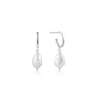 ANIA HAIE 925 Sterling Silver Freshwater Pearl Mini Hoop Drop Earrings
