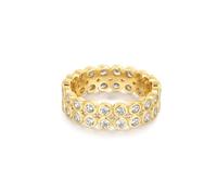 ANIA HAIE Bague Chic Creator Double Row Bezel pour Femme en Argent Sterling 925 plaqué Or 14 carats, sertie de 60 zircons, Taille EUR : 52, avec Emballage Cadeau
