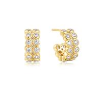 ANIA HAIE Boucles d'oreilles créoles Chic Creator Double Row White Zirconia Bezel Set Stud Huggies en argent sterling 925 plaqué or 14 carats, ornées de 52 zircons, taille : 8,5 x 6,1 mm