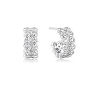 ANIA HAIE Boucles d'oreilles créoles Chic Creator Double Row White Zirconia Bezel Set Stud Huggies en argent sterling 925, ornées de 52 zircons, taille : 8,5 x 6,1 mm, emballage cadeau inclus