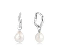 ANIA HAIE Boucles d'oreilles créoles Chic Creator Freshwater Pearl Drop Hoops en argent sterling 925, ornées de 2 perles d'eau douce, dimensions : 12 x 1,5~3 mm, emballage cadeau inclus