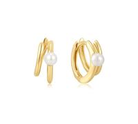 ANIA HAIE Boucles d'oreilles créoles Chic Creator Parallel Duo Freshwater Pearl Huggies en argent sterling 925 plaqué or 14 carats, ornées de 2 perles d'eau douce, dimensions : 13,5 x 5,7 mm