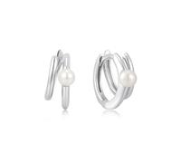 ANIA HAIE Boucles d'oreilles créoles Chic Creator Parallel Duo Freshwater Pearl Huggies en argent sterling 925, ornées de 2 perles d'eau douce, dimensions : 13,5 x 5,7 mm, emballage cadeau inclus