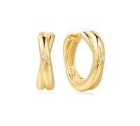 ANIA HAIE Boucles d'oreilles créoles Dusk Divas Cross Duo Huggies en argent sterling 925 plaqué or 14 carats, serties de 2 zircones, dimensions : 11,7 x 5 mm, avec emballage cadeau