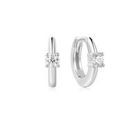 ANIA HAIE Boucles d'oreilles créoles Dusk Divas Solitaire Zircon cubique Mini Huggies en argent sterling 925, serties de 2 zircones, dimensions : 6,5 x 1,2 mm, emballage cadeau inclus