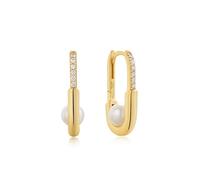ANIA HAIE Boucles d'oreilles créoles modernes pour femme en argent sterling 925, serties de 12 zircones et 2 perles de coquillage, dimensions : 21,5 x 12 mm, emballage cadeau inclus, 21,5 x 12 mm