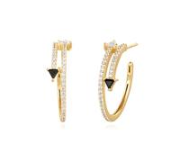 ANIA HAIE Boucles d'oreilles créoles Sunshine Chaser Pave Double Arrow Stud Hoops en argent sterling 925 plaqué or 14 carats, serties de 74 zircones, dimensions : 23 x 1,4-4,5 mm, emballage cadeau