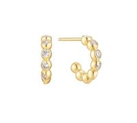 ANIA HAIE Boucles d'oreilles mélodiques Poet Bezel Bezel Huggie Hoop en argent sterling plaqué or 14 carats, serties de 16 zircones et perles dorées, diamètre 6,5 mm, avec emballage cadeau
