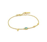 ANIA HAIE Bracelet pour femme en argent sterling plaqué or 14 carats, trois plaquettes dorées, un pendentif turquoise, longueur 16,5 cm + rallonge de 2 cm, avec emballage cadeau