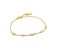 ANIA HAIE Bracelet pour femme Mineral Glow Kyoto Opale en argent sterling plaqué or 14 carats, serti de deux plaquettes d'or et de trois pendentifs en opale, longueur 16,5 cm + rallonge de 2 cm, avec