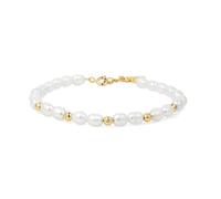 ANIA HAIE Chic Creator Bracelet pour femme en argent sterling 925 plaqué or 14 carats, 24 perles d'eau douce et 10 zircons, longueur : 16,5 + 2 cm