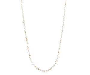 ANIA HAIE Chic Creator Collier pour femme avec perles d'eau douce et zircone cubique blanc en argent sterling 925 plaqué or 14 carats, 76 perles d'eau douce et 38 zircones, longueur : 38 cm + 28 cm