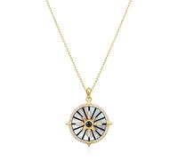 ANIA HAIE Collier Femme Dusk Divas Astrolabe en Argent Sterling 925 Plaqué Or 14 carats Pendentif serti de 56 Zirconium, Agate Noire et Nacre, Longueur : 48 cm + 5 cm d'Extension