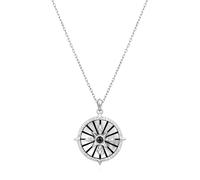 ANIA HAIE Collier pour femme Dusk Divas Astrolabe en argent sterling 925, pendentif serti de 56 zircons, agate noire et nacre, longueur : 48 cm + rallonge de 5 cm, emballage cadeau inclus
