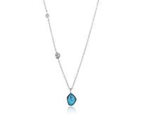 ANIA HAIE Collier pour femme en argent sterling, orné de deux plaquettes d'argent et d'un pendentif turquoise, longueur 46 cm + rallonge de 5 cm, avec emballage cadeau
