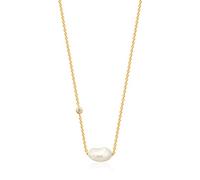 ANIA HAIE Collier pour femme Pearl of Wisdom en argent sterling plaqué or 14 carats, serti d'un zircon et d'un pendentif en perle d'eau douce, longueur 38 cm + rallonge de 5 cm, avec emballage cadeau