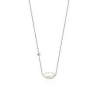 ANIA HAIE Collier pour femme Pearl of Wisdom en argent sterling, serti d'un zircon et d'un pendentif en perle d'eau douce, longueur 38 cm + rallonge de 5 cm, avec emballage cadeau