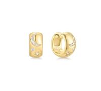 ANIA HAIE Melodic Poet Celestial Chunky Huggie Hoop Boucles d'oreilles en argent sterling plaqué or 14 carats, gravures en forme d'étoile et de lune avec zircons, diamètre 9,5 mm, boîte cadeau