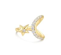 ANIA HAIE Melodic Poet Sparkling Moon and Star Bague ouverte pour femme en argent sterling plaqué or 14 carats, avec lune et étoile avec zircons, taille EUR 50-58 avec boîte cadeau