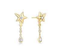 ANIA HAIE Melodic Poet Sparkling Star Drop Boucles d'oreilles pour femme en argent sterling plaqué or 14 carats, en forme d'étoile et pendentif goutte avec zircons, longueur 26 mm, boîte cadeau
