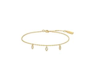 ANIA HAIE Melodic Poet Sparkling Triple Station Bracelet pour femme en argent sterling plaqué or 14 carats, serti de 3 zircones en forme de goutte, longueur 16,5 cm + rallonge de 2 cm, emballage