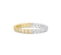 ANIA HAIE Melodic Poet Two-Tone Square and Circle Bezel Bague pour femme en argent sterling plaqué or 14 carats avec 27 zircons, taille EUR 52, boîte cadeau incluse