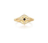 ANIA HAIE Sunshine Chaser Star Signet Bague pour Femme en Argent Sterling 925 plaqué Or 14 carats, 1 Agate Noire et 12 zircons, Taille EUR : 56, avec Emballage Cadeau