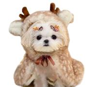 ANIAC Costume de renne de Noël pour chien et chat - Cape de Père Noël avec bois de cerf et chat - Tenue de Noël pour chiens de petite et moyenne taille (taille L, marron)