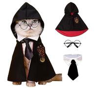 ANIAC Costume d'Halloween 3 pièces pour chiot et chat, cape de sorcière, lunettes et cravate, vêtements de costumade pour animal domestique (taille M, rouge)